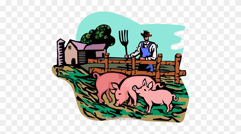 Farm Scene With Pigs Royalty Free Vector Clip Art Illustration - Farm With Pigs Clipart #1090730