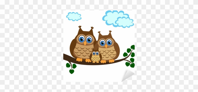 Family Of Owls Sat On A Tree Branch Sticker • Pixers® - Owl Family Clip Art #1091612