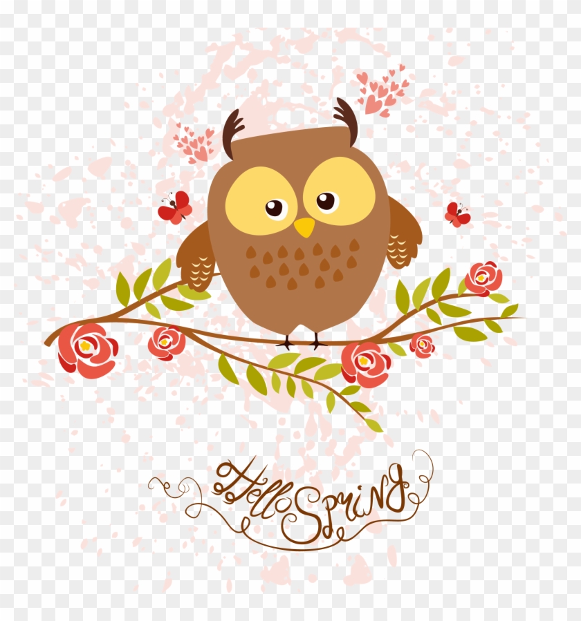 Bird Little Owl Drawing Euclidean Vector - Owl Notebook Pretty Writing Notebook With 'hello Spring' #1091628
