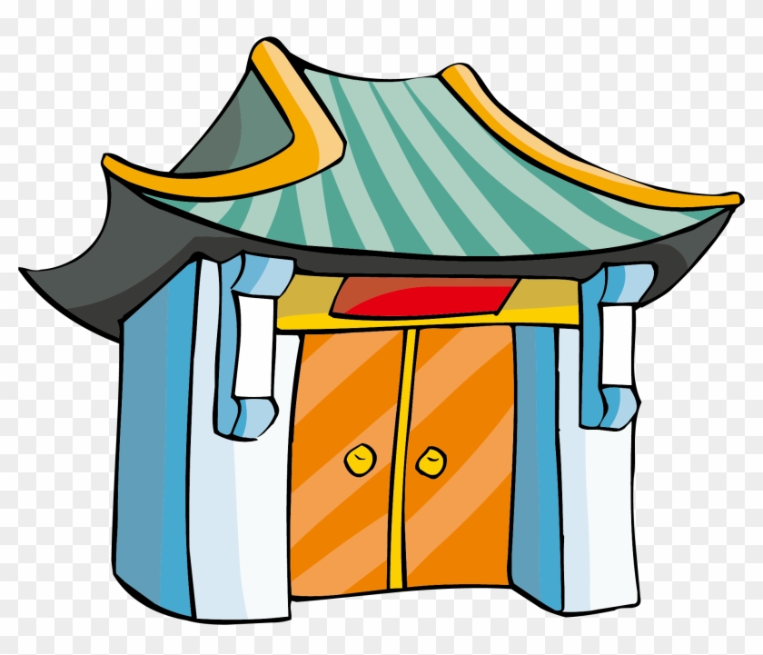 Chinese Temple Cartoon Buddhist Temple - Graveyard Gate City Clipart #1092994