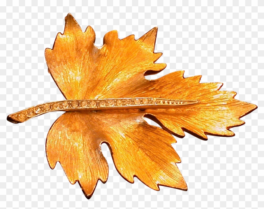 Goldtone Textured Metal Leaf Pin W/rhinestone Stem - Maple Leaf #1093003