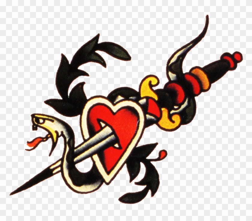 Sailor Jerry, Vintage Tattoo, Designs, Snake, Dagger, - Snake Heart Dagger Tattoo #1093290