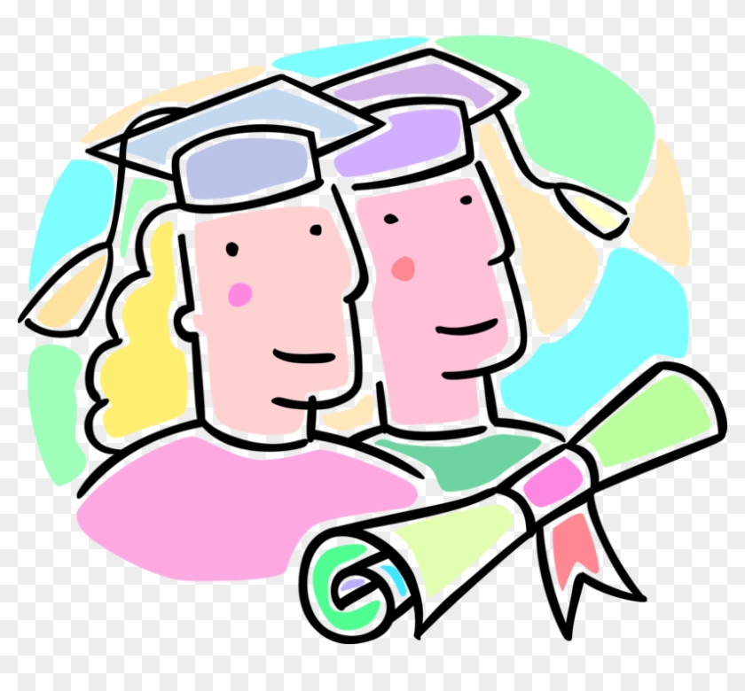 Vector Illustration Of School Graduates With Mortarboard - Vector Illustration Of School Graduates With Mortarboard #1093614