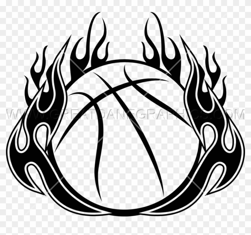 Basketball Ball In Fire Vector Clipart - Black And White Flame Basketball #1093634