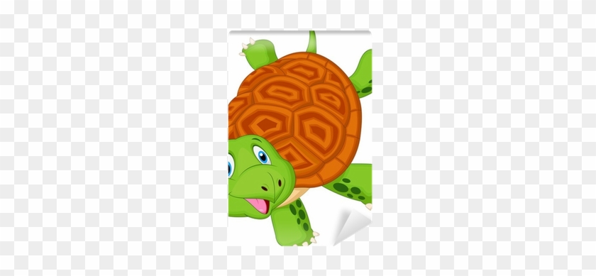 Cute Turtle Cartoon Standing With Hand Wall Mural • - Cartoon #1094031