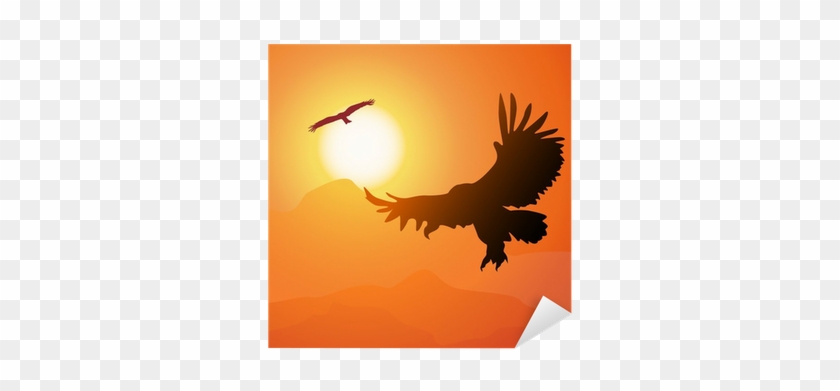 Square Cartoon Illustration Of Soaring Eagle And Sunset - Kreslené Západ Slunce #1094169