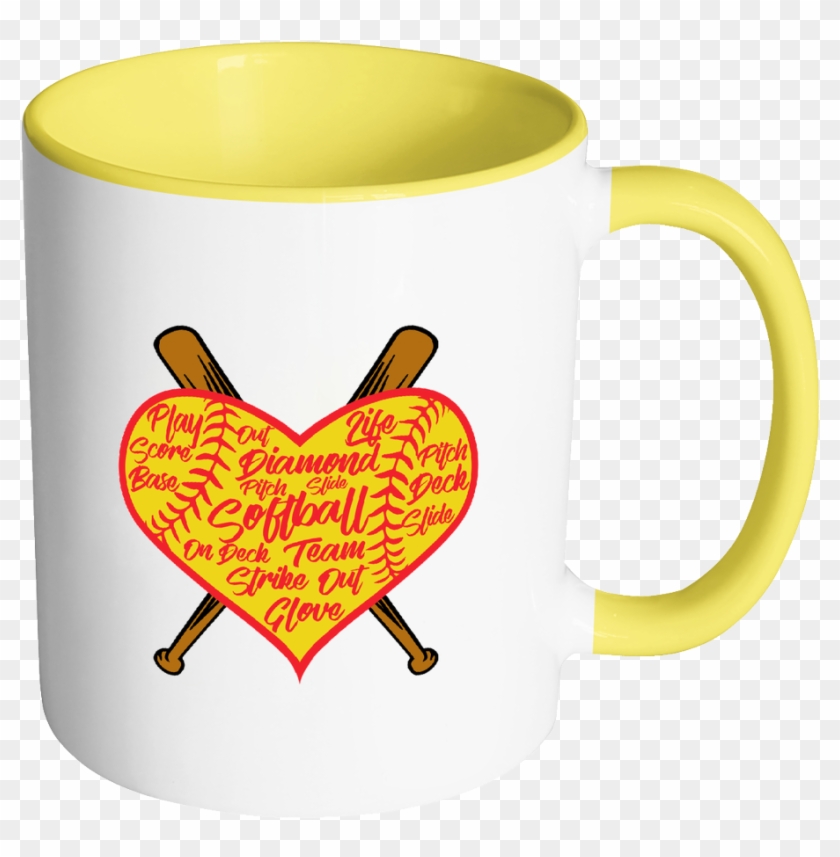 I Love Softball Heart Softball 11oz Accent Coffee Mug - I Love Softball Heart Softball 11oz Accent Coffee Mug #1094595