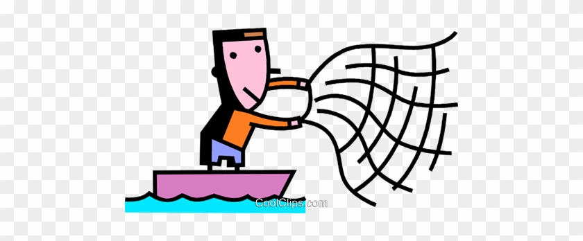 Fisherman Throwing Net Royalty Free Vector Clip Art - Cartoon Fisherman's Net Png #1095292