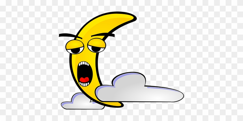 Moon Tired Sleeping Yellow Clouds Night Mo - Half Moon Cartoon Png #1095359