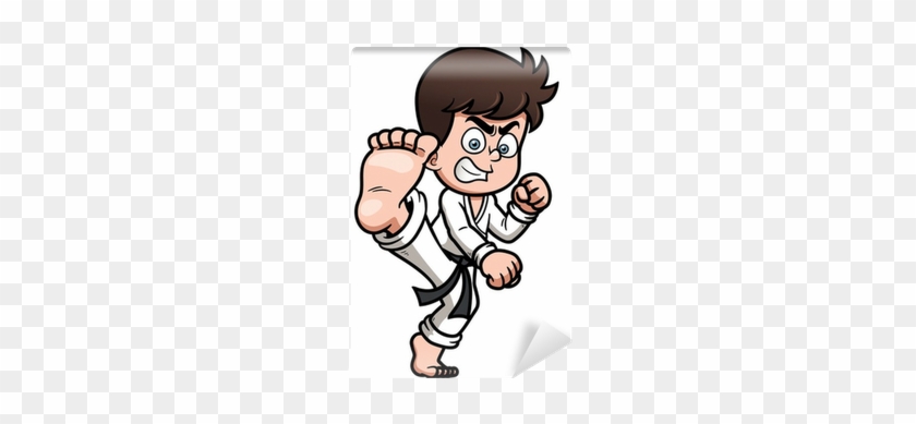 Vector Illustration Of Boy Karate Kick Wall Mural • - Karate Kreslený #1095658