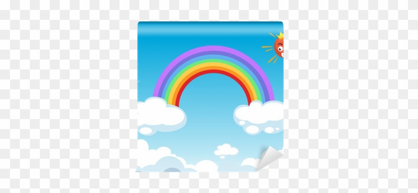 Rainbow And Sun In Clouds Vector Wall Mural • Pixers® - Rainbow #1095740