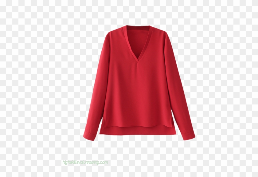 Women V Neck Long Sleeved Blouse - Blouse #1096133