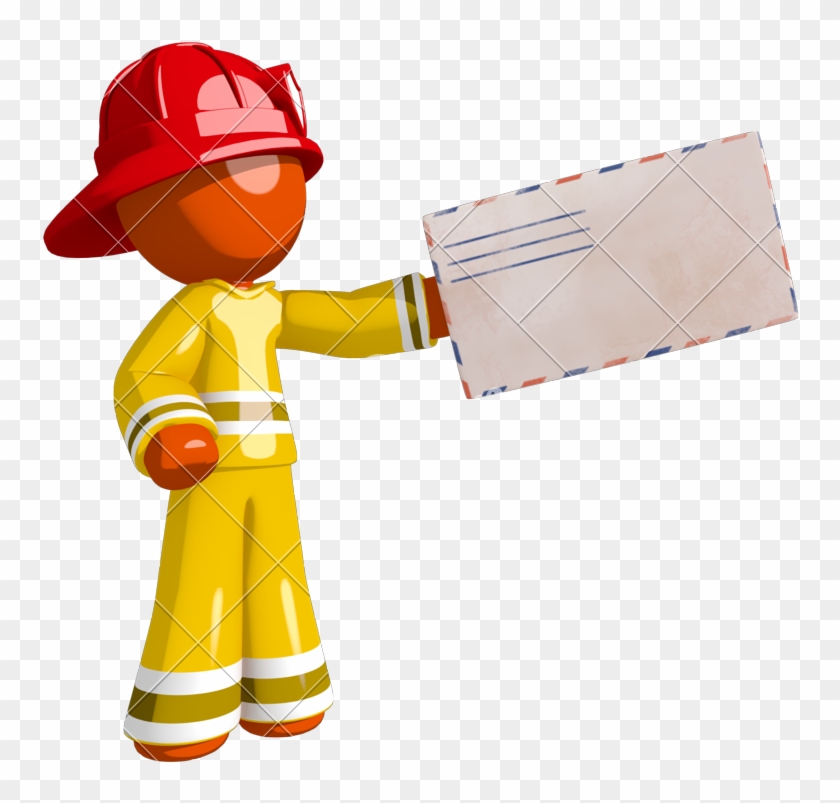 Orange Man Firefighter Handing Blank Envelope - Cartoon #1097292