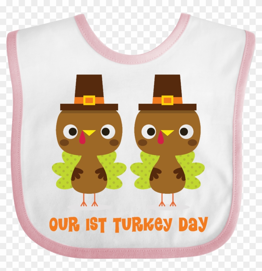 Twins 1st Thanksgiving Turkey Baby Bib White And Pink - Personalized 1st Thanksgiving Turkey Baby Blanket #1097363