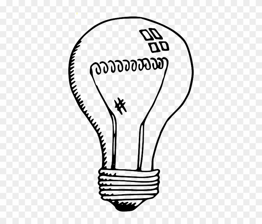 Black, Home, Outline, Drawing, Lamp, Sketch, White - Led Light Bulb Clip Art Black And White #1097369