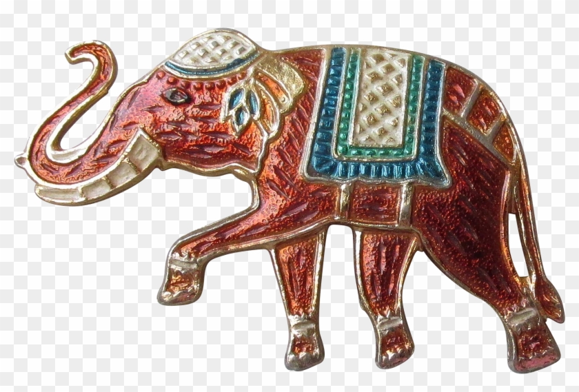 Vintage Signed Warner Enamel Elephant Pin - Indian Elephant #1098163