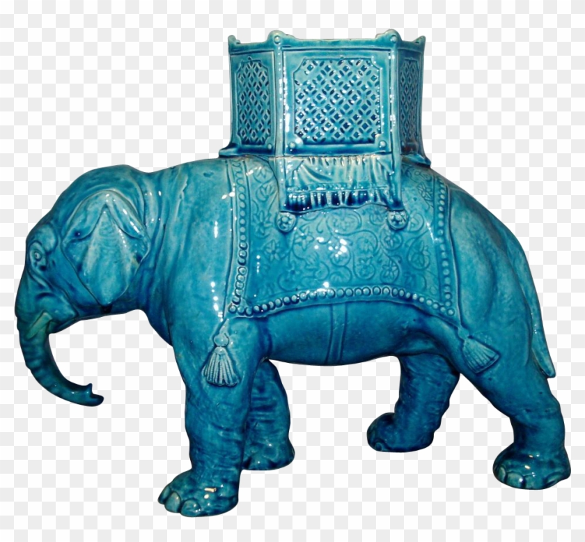 French Monochrome Turquoise Porcelain Elephant In The - Inflatable #1098178