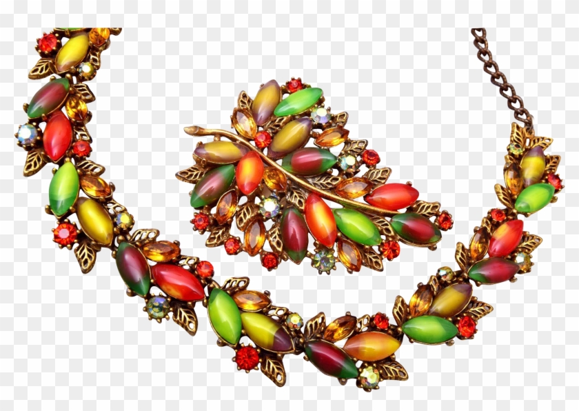 Fabulous Art Autumn Leaves Brooch And Necklace Set - Necklace #1098206
