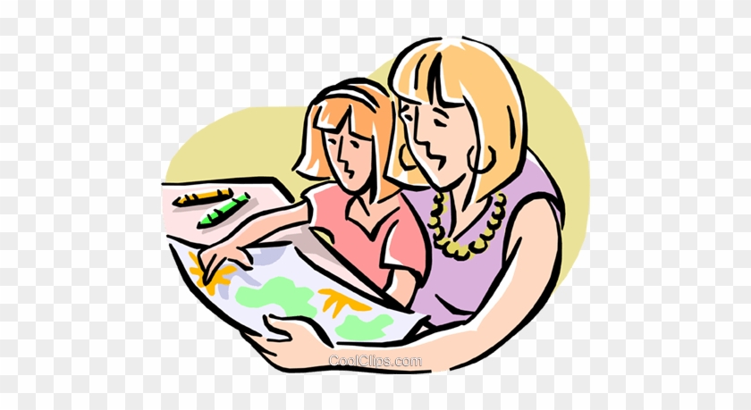 Painting/family Activity Royalty Free Vector Clip Art - Mother And Daughter Cartoon #1098698