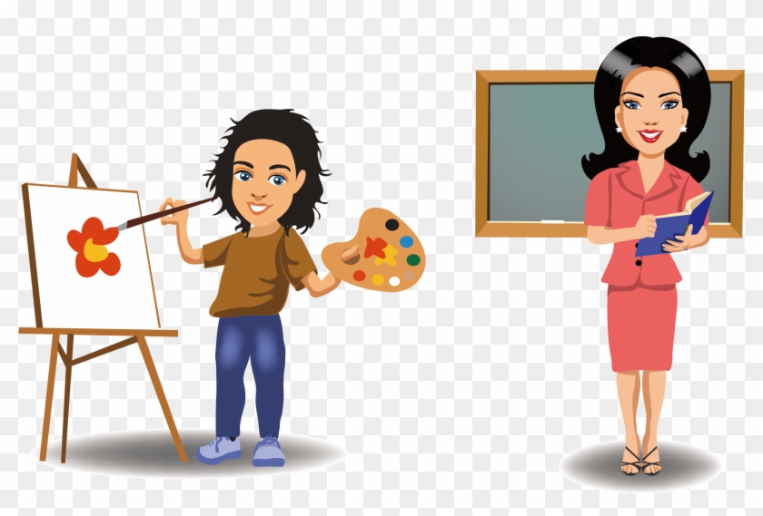 Cartoon Painting Painter - Teacher Vector Png #1098746