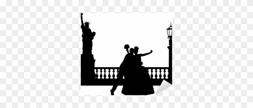 Wedding Couple In New York Silhouette Sticker • Pixers® - Statue Of Liberty Silhouette #1100415