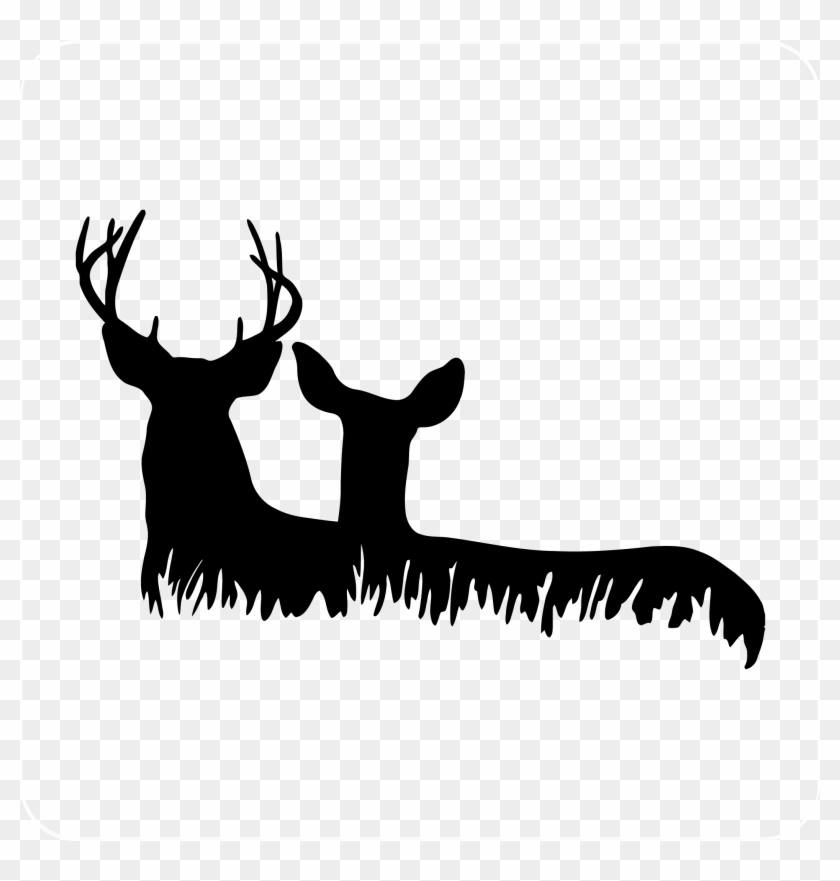 Deer Heads In Grass Decal - Silhouette Of Deer #1100466