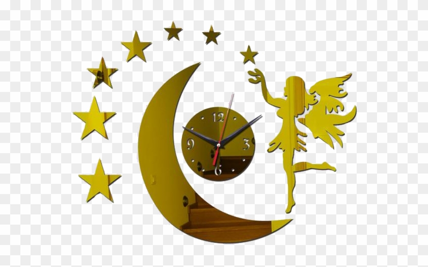 Fairy With Moon & Stars Acrylic Mirror Wall Clock For - Clocks Cc Hot Sale 3d Acrylic Wall Clock Promotion #1101675