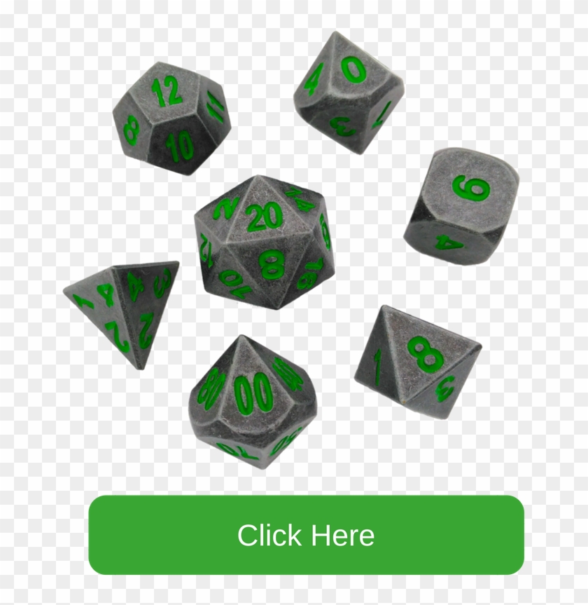 Gunmetal Gray With Green Numbers Metal Dice - Green #1102414