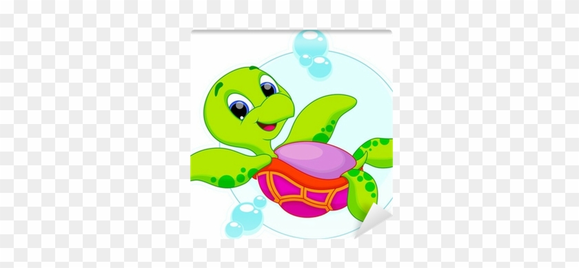 Cute Turtle Is Swimming Upside Down Wall Mural • Pixers® - Upside Down Turtle Cartoon #1102476