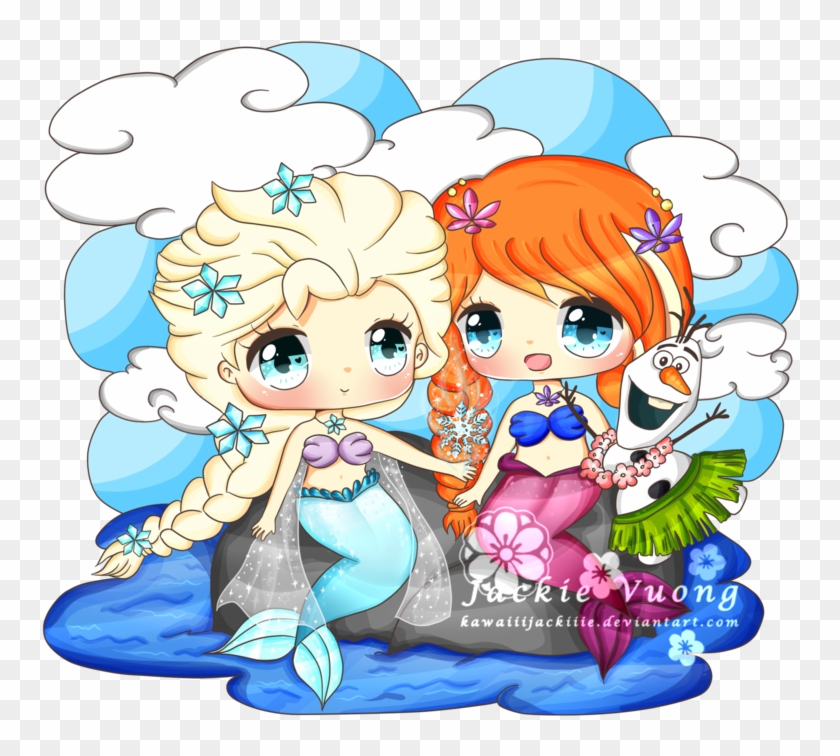 Elsa And Anna Mermaids By Kawaiiijackiiie On Deviantart - Anna I Elsa Chibis #186363