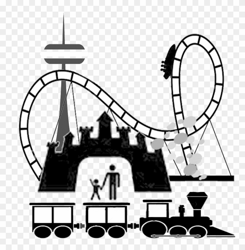 Amusement Park Clip Art - Theme Park Cartoon Black And White #186594