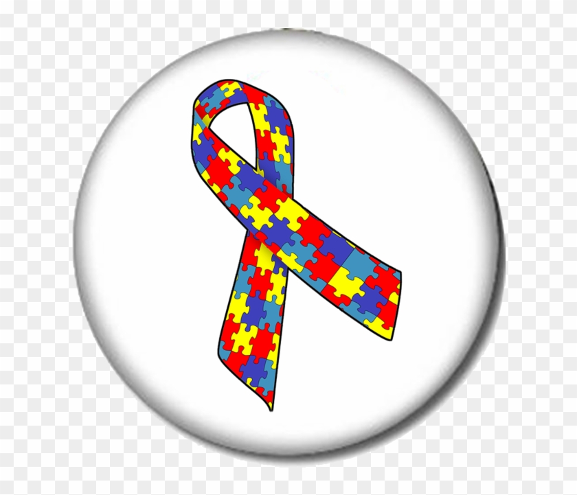 Ribbon Print Pin-back Button - Autism Ribbon Oval Car Magnet #188362