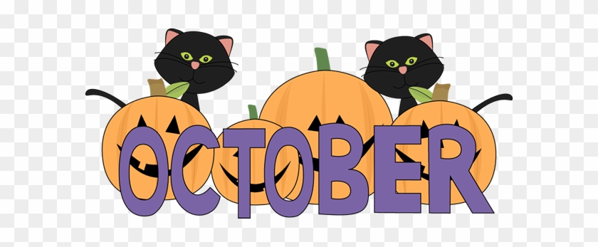 October Pumpkins And Black Cats Clip Art - October Clipart #189128