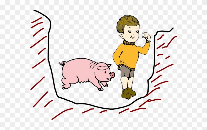 Boy In Pit With Pig Clip Art - Pig In A Pit Clipart #189601
