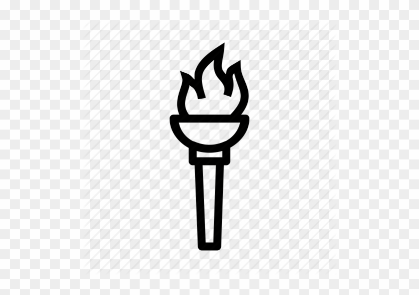 Torch Outline Fire Flame Game Light Olympic Torch Icon - Olympic Torch Fire Black And White #189673
