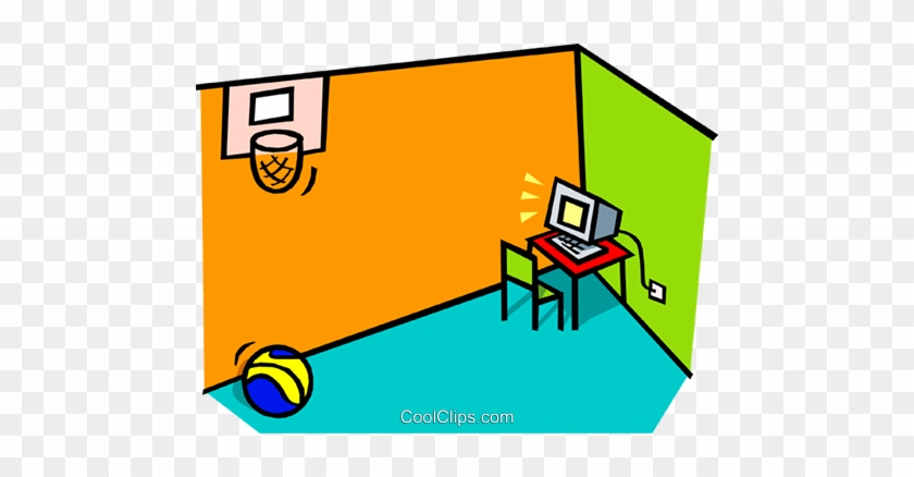 Computer Room With Basketball Hoop Royalty Free Vector - Game Room Clip Art #1103889