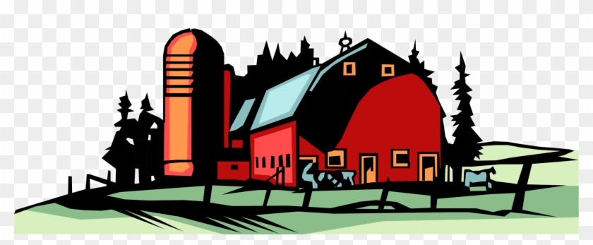 Vector Illustration Of Farm Red Barn With Grain Harvest - Farm Vector #1104716