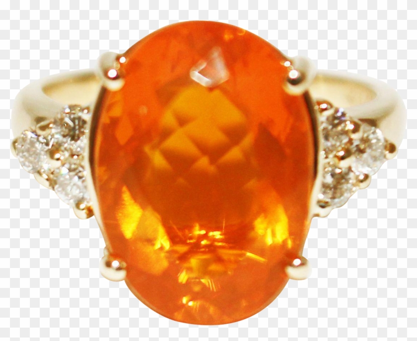 6 Ct Natural Mexican Fire Opal And Diamond Ring In - 6 Ct Natural Mexican Fire Opal And Diamond Ring In #1104887