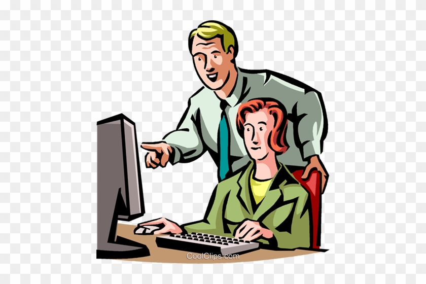 Man And Woman Working On Her Computer Royalty Free - Man And Woman Working On Her Computer Royalty Free #1104989