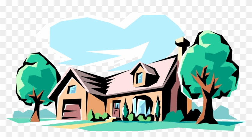Vector Illustration Of Family Home Residence House - Urban To Suburban Migration #1105008