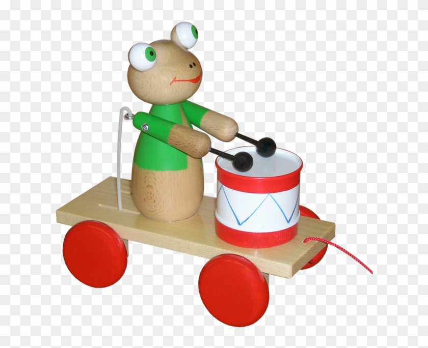 Wooden Pull Along Frog With Drum - Aba Pull-along Mouse Musician Cart With Drum (coloured) #1105043