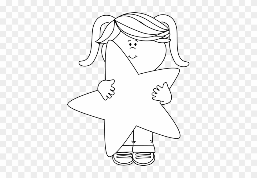 Black And White Little Girl Holding A Star - Star Clip Art Black And White #1107407