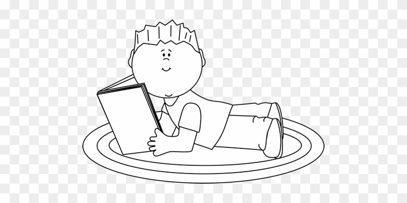 Black And White Boy Reading - Boy Reading Clipart Black And White #1107409