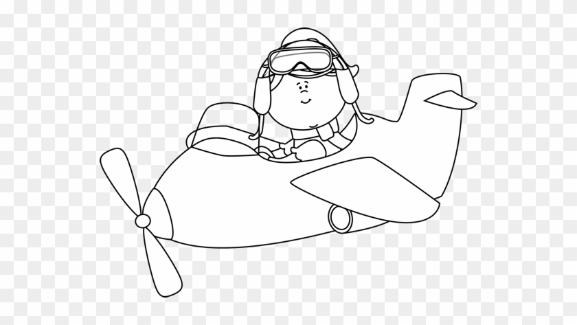 Black And White Little Girl Flying A Plane - Flying Plane Clipart Black And White #1107412