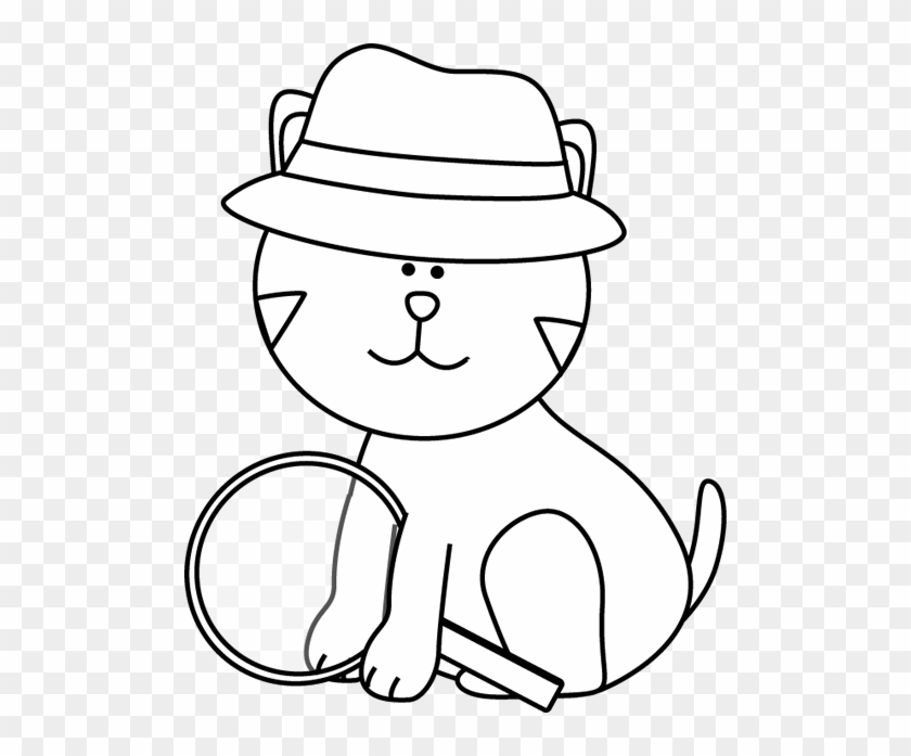 Black And White Detective Cat - Cute Detective Clipart Black And White #1107420