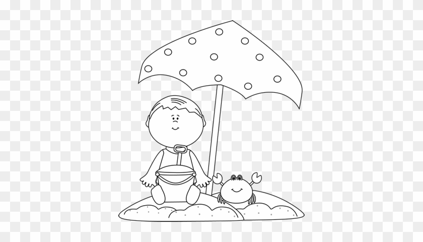 Black And White Boy Playing On The Beach Clip Art - My Cute Graphics Summer Black And White #1107422