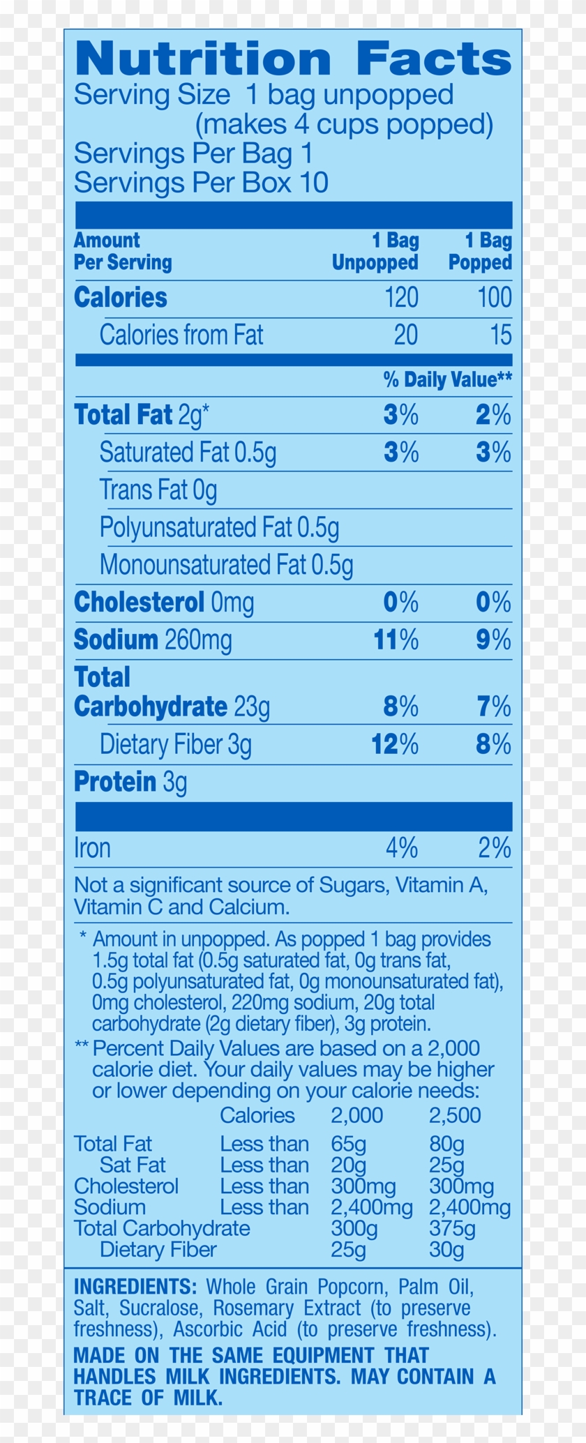 Pop Secret Kettle Corn Sweet And Crunchy - Nutrition Facts #1108654