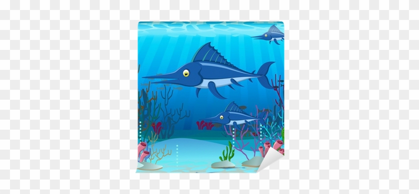 Fotomural Dibujos Animados Marlin Con Mar De Fondo - Cartoon #1109684