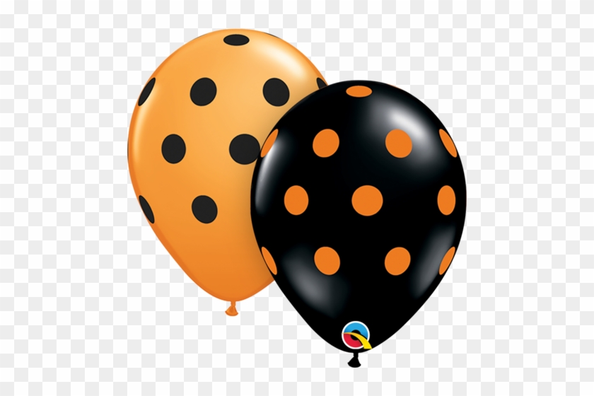 25 Qualatex 11" Helium/air Latex Balloons - Halloween Black & Orange Polka Dots 28cm Qualatex #1109831