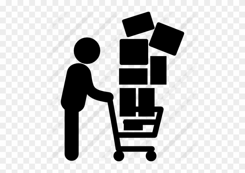 Man With Stacked Boxes On Shopping Cart - Iconos Png Compras #1110121